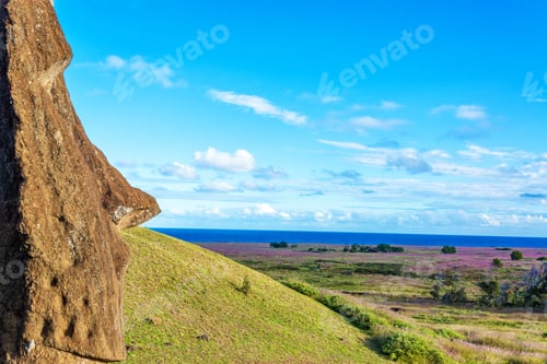 Preview: A Single Moai Looking Towards The Ocean On Easter Island