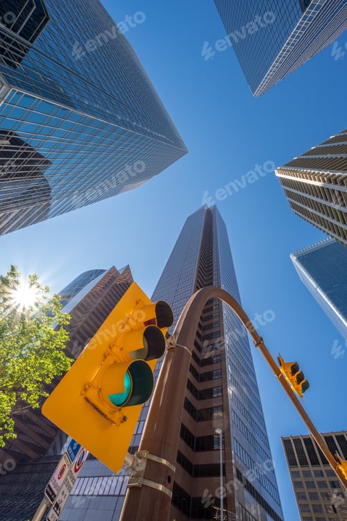 Preview: Vertical Wide Angle Views Of The Modern Architecture That Forms The Skyscrapers Of Downtown Calgary