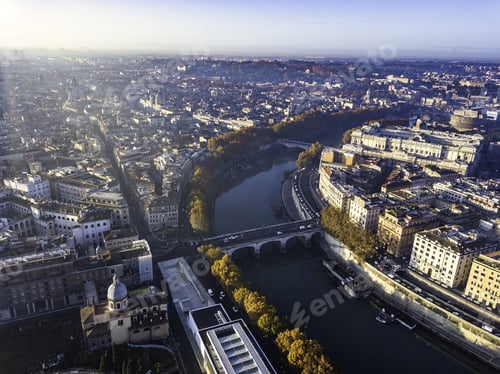 Preview: Aerial Drone Panoramic Cityscape, Architecture And Landmark. View Of Rome From The Top, Italy