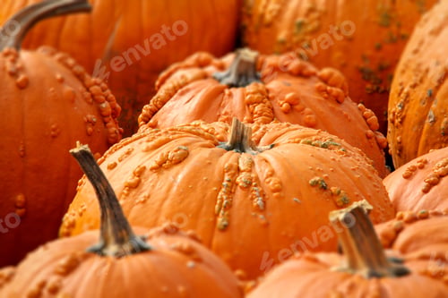 Preview: Rows Of Halloween Pumpkins Selectively Focused.