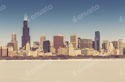 Preview: Chicago Downtown View In Winter With Frozen Lake