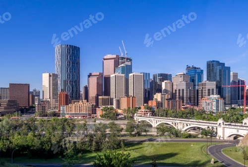 Preview: Calgary Skyline With Bow River In Foreground.