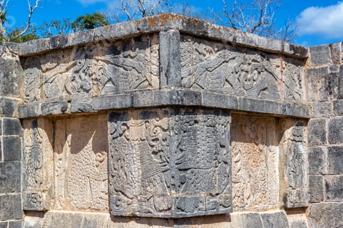Preview: Beautiful Details Of Carvings On The Platform Of The Eagles And Jaguars In The Mayan Ruins Of