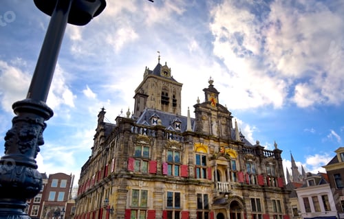 Preview: The City Hall In The City Of Delft In The Netherlands On A Sunny Day.