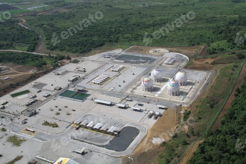 Preview: Gas Refinery Aerial, Aerial Top Down View Over Gas Refinery Or Chemical Factory And Power Plant
