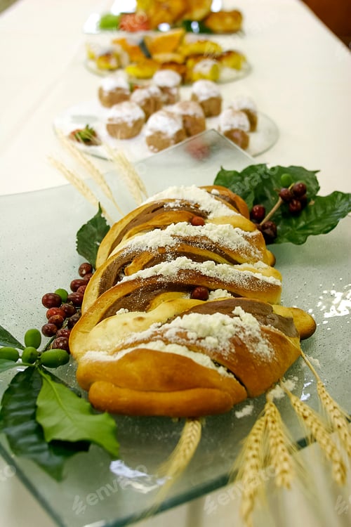 Preview: Homemade Sweet Bread On Glass Tray With White Background