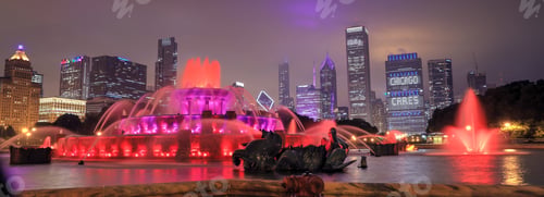 Preview: Buckingham Fountain And The Chicago, Illinois Skyline At Night.