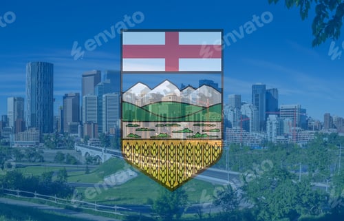 Preview: Calgary Skyline And Alberta Flag Composite Image.