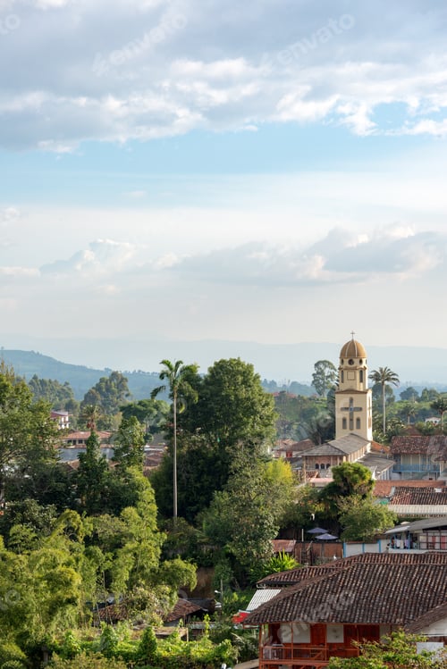 Preview: Vertical View Of Salento, Colombia With The Church Visible In The Background