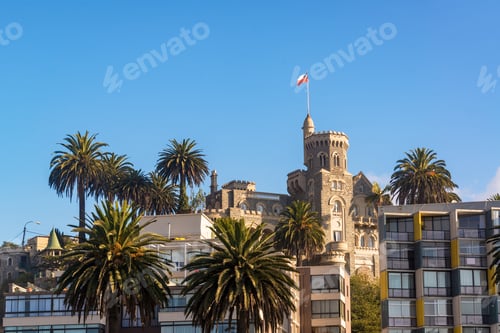 Preview: View Of Brunet Castle And Palm Trees In Vina Del Mar, Chile