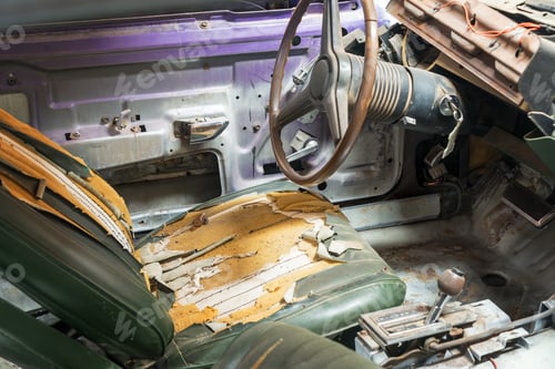 Preview: Old Damaged Interior Of A Classic Car