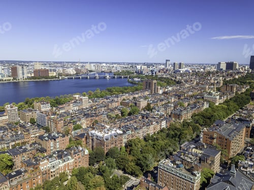 Preview: Boston, Massachusetts, Usa City Skyline Aerial Panorama View With Urban Buildings Midtown