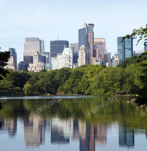 Preview: Color Dslr Image Of New York City Skyline, From Central Park, With Reflections In The Lake Water In