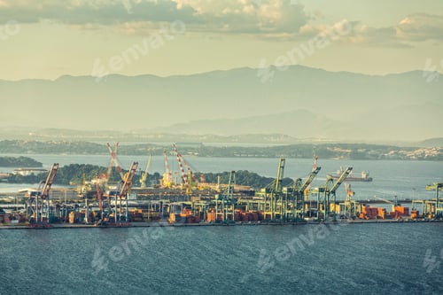 Preview: Aerial View Of The Industrial Area With Cranes By The Ocean, Rio De Janeiro, Brazil