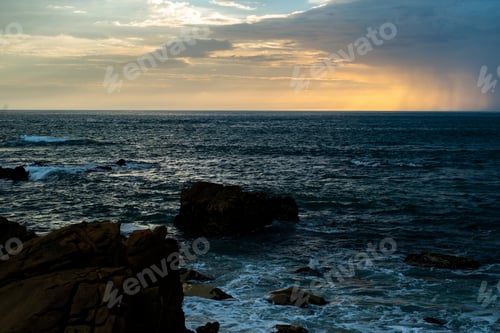 Preview: Sunset On A Rocky Beach In Porto, Portugal,