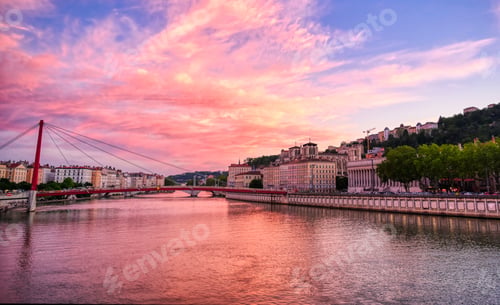 Preview: A View Of Lyon, France Along The Saône River At Sunset.