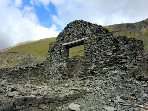 Preview: Crumbling Old Rock Home In Hills Of Wales - Landscape Color Photo