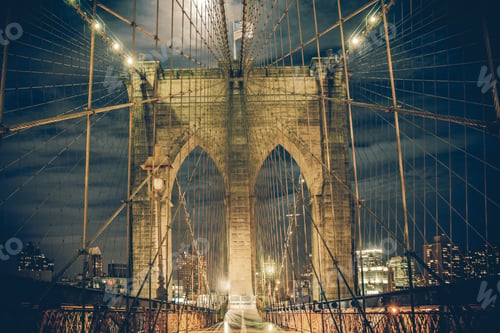 Preview: Brooklyn Bridge, New York City At Night With Vintage Tone Filter