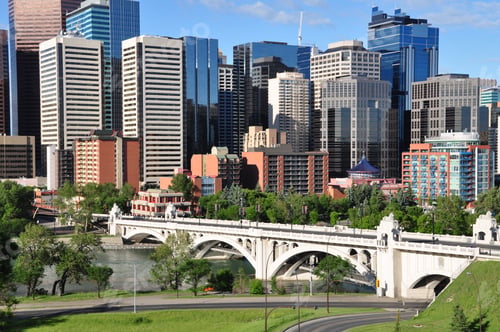Preview: Skyscrapers Towering Over Calgary Alberta Canada With Bow River And Centre Street Bridge In