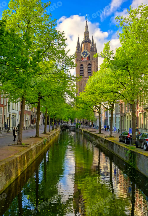 Preview: The Canals And Waterways In The City Of Delft In The Netherlands On A Sunny Day.
