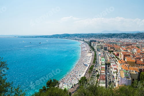 Preview: Panoramic View Of Nice Coastline And Beach With Blue Sky, France
