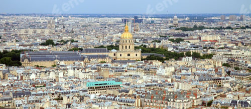 Preview: Color Dslr Wide Angle Cityscape Of Paris, France Shot From Above At The Eiffel Tower, With The Les