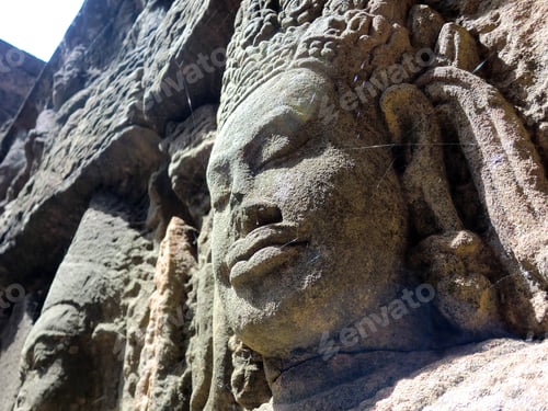 Preview: Ancient Cambodian Angkor Stone Carving Of Woman'S Face