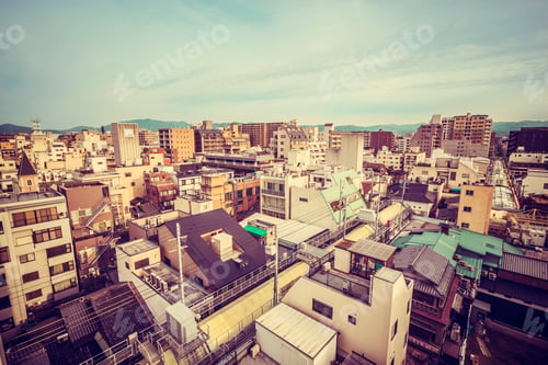 Preview: Kyoto Aerial Skyline View, Japan. Morning Light