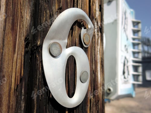 Preview: Large Metal Number "6" Nailed To Telephone Pole Macro