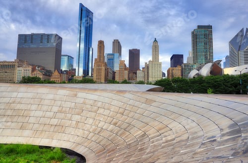 Preview: The Chicago, Illinois Skyline From A Bridge In Millennium Park.