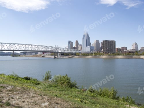 Preview: Ohio River Cincinnati Ohio Skyline Cityscape From Newport Kentucky