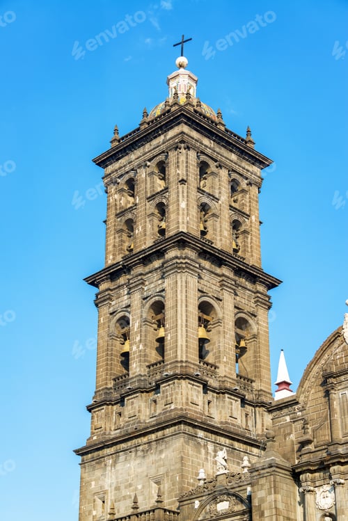 Preview: View Of One Of The Spires Rising From The Cathedral In Puebla, Mexico