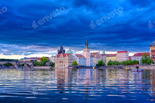 Preview: A View Of Old Town Prague And The Charles Bridge Across The Vltava River In Prague, Czech Republic.