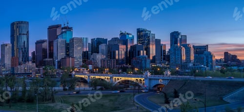 Preview: Calgary Skyline At Night With Bow River And Centre Street Bridge.