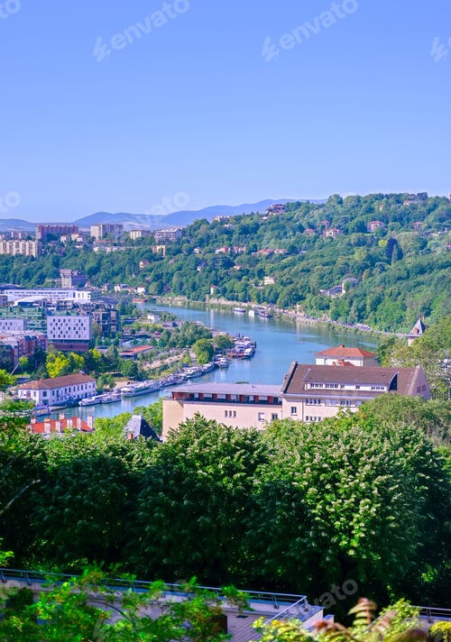 Preview: An Aerial View Of Lyon, France And The Saone River During Morning Hours.