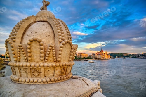 Preview: The Hungarian Parliament Building Located On The Danube River In Budapest Hungary At Sunset.