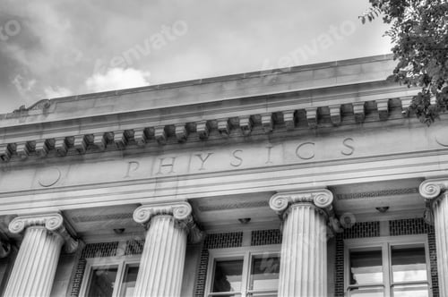Preview: Physics College Campus Building, Logo, And Facade In Black And White
