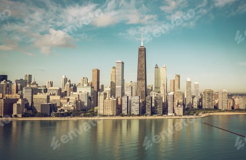 Preview: Aerial View - Chicago Downtown Skyline And Skyscrapers , Vintage Colors