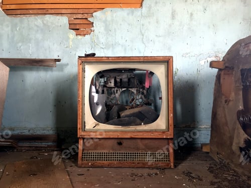 Preview: Vintage Old Television Tv Set Broken And Ruined Inside Abandoned House
