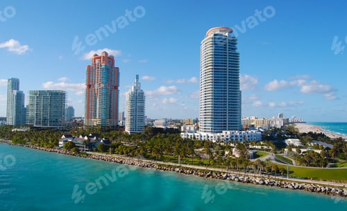 Preview: Skyscrapers And Office Building In The City Of Miami Florida Against The Ocean Background