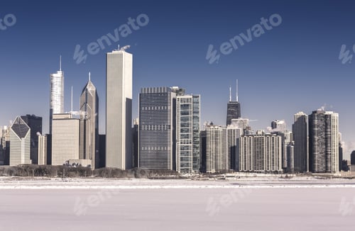 Preview: Downtown Chicago Winter View With Frozen Lake Michigan
