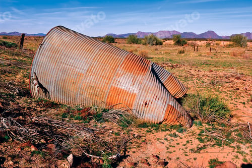 Preview: An Old Galvanized Steel Water Tank, Fallen Over And Slowly Rusting In The Arizona Desert Near Gila