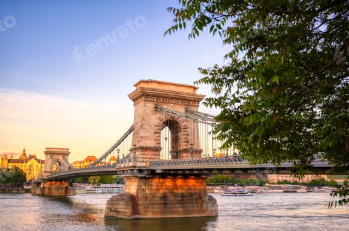 Preview: The Chain Bridge Across The Danube River In Budapest, Hungary.