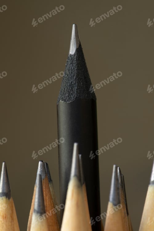 Preview: A Pencil Standing Out From Many Others. Leadership, Exclusivity, Independence, Initiative