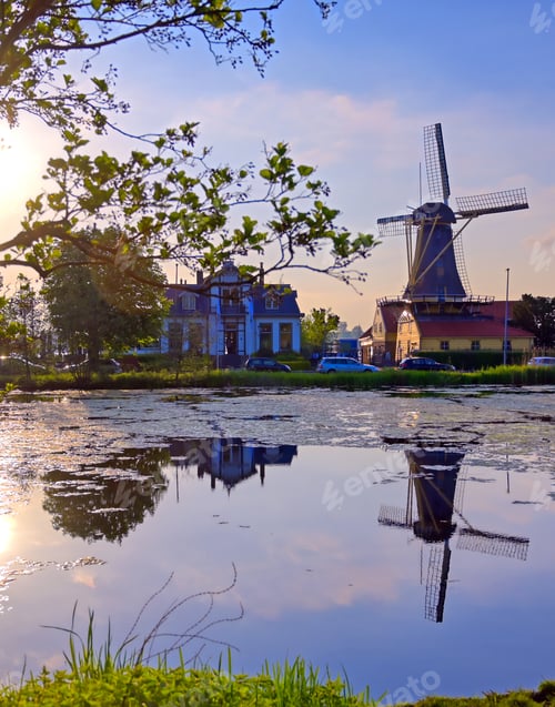 Preview: Historic Windmills Located In Kralingen Lake In Rotterdam, The Netherlands.