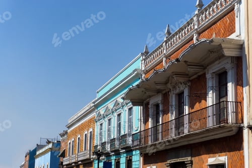 Preview: View Of A Colorful Building With Balconies In Puebla, Mexico
