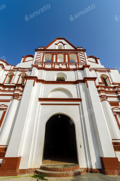 Preview: Facade Of An Old White Colonial Church In Mexico