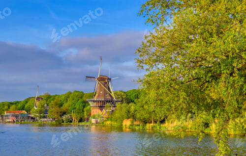 Preview: Historic Windmills Located In Kralingen Lake In Rotterdam, The Netherlands.