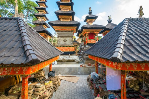 Preview: Closeup Of A Temple Courtyard In Bali, Indonesia On A Sunny Day.