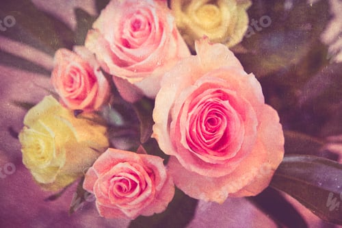 Preview: Beautiful Romantic Soft Toned Flower Bouquet Of Roses With Vintage Retro Texture